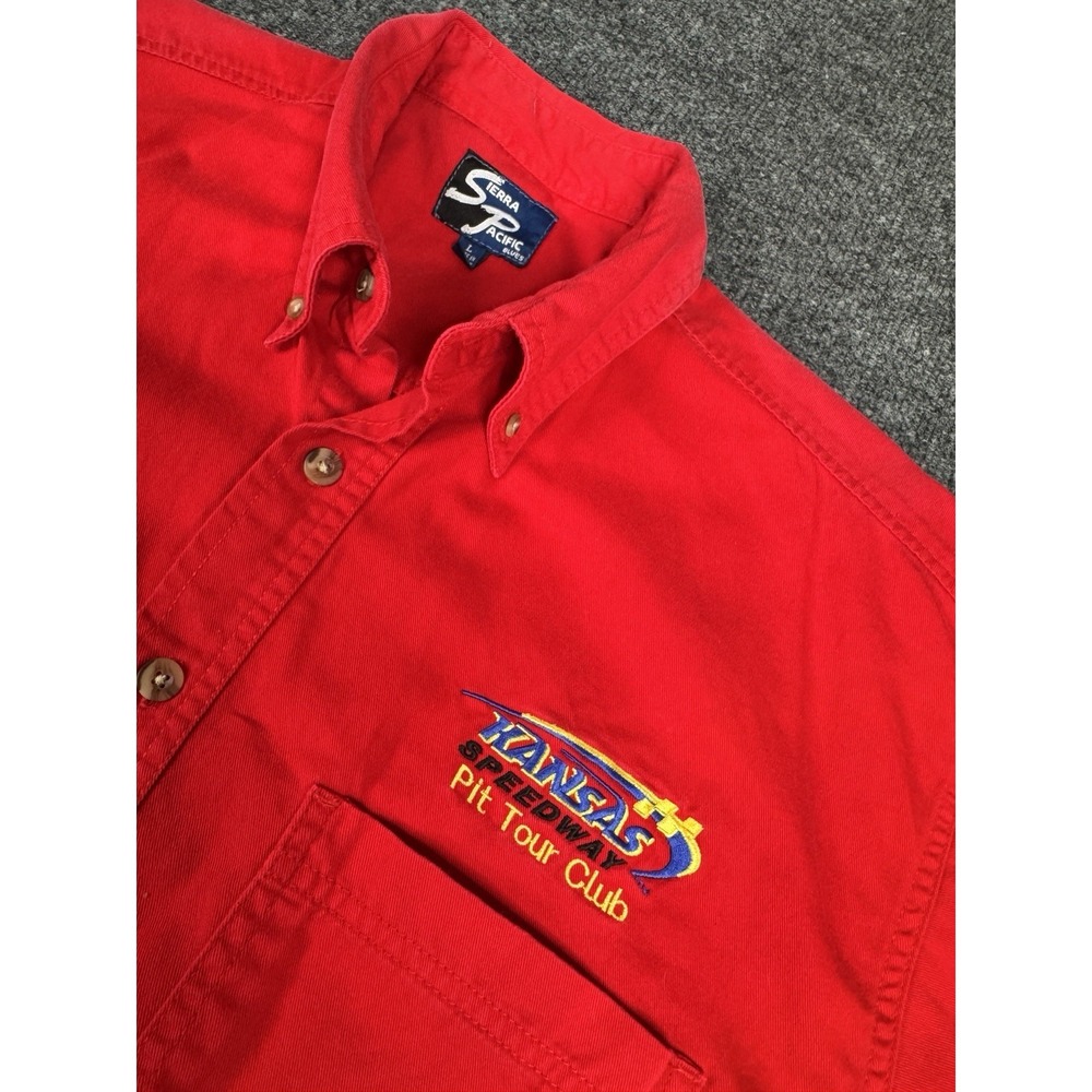 Kansas Speedway Pit Tour Club Men's Red Shirt Short Sleeve Button Down Large - Picture 2 of 9